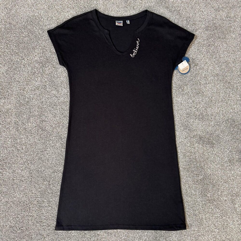 Junk Food Disney Dress Womens Medium Black Believe Graphic Shirt Dress NWT